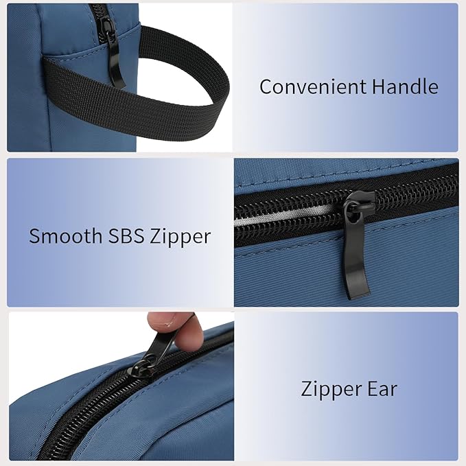 Travel Hanging Toiletry Bag with Carry Handle - Water-Resistant Small Cosmetic Organizer for Men & Women, Makeup, Shaving Kit, Gym & Travel Essentials (Navy Blue)