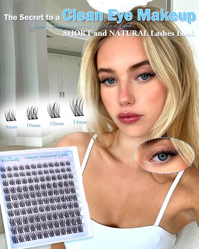 8-14MM Natural Wispy Lash Clusters Short Eyelash Clusters Soft DIY Lash Extension CD-Curly 3D Look Individual Lashes Cluster Eyelash Extensions by Newcally