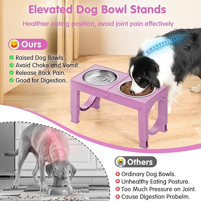 XIAZ Elevated Dog Bowls Large Breed Raised Dogs Bowl Stand Large/Medium Sized Dog Stainless Steel Food Water Bowl Stands 5 Heights Adjustable 9/11/12/14in Pet Feeder Dish Station