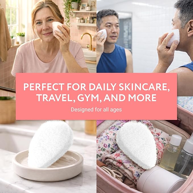 IMPRESA Facial Sponge - Daily Deep Cleansing Face Scrubber - Gentle Exfoliating Pads for Dead Skin Removal - Reusable Face Scrub Pads for Normal to Oily Skin - Pack of 10, White, Regular Puff Style