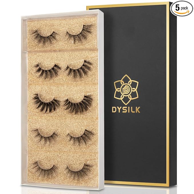 DYSILK Mink Lashes Natural Look - False Eyelashes 5 Pairs 6D Lashes 5 Styles Mixed Lash Pack - Wispy Lashes Fake Eyelashes Soft Reusable Cat Eye Lash | 15mm-18mm