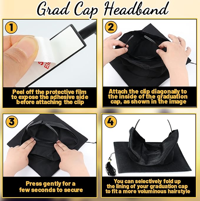 Graduation Cap Headband Insert, Grad Cap Headband Holder - Secures Your Graduation Caps & Keeps Hairstyle, Hat Accessories for Graduates, Students, Women