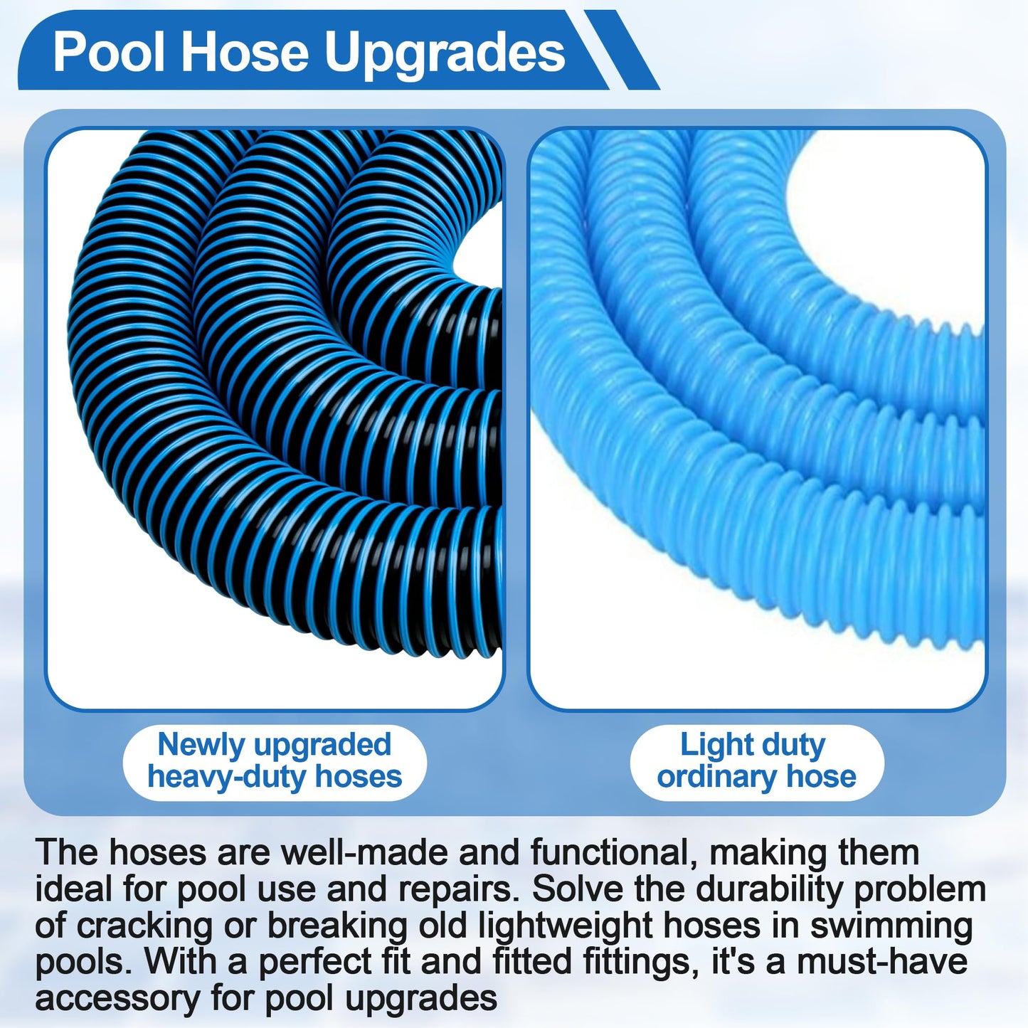 6 Ft Above Ground Pool Hoses for Hayward Filter Pump, 1-1/2" Pool Pump Hose Connector Hose Replacement Kit（2 Pack)