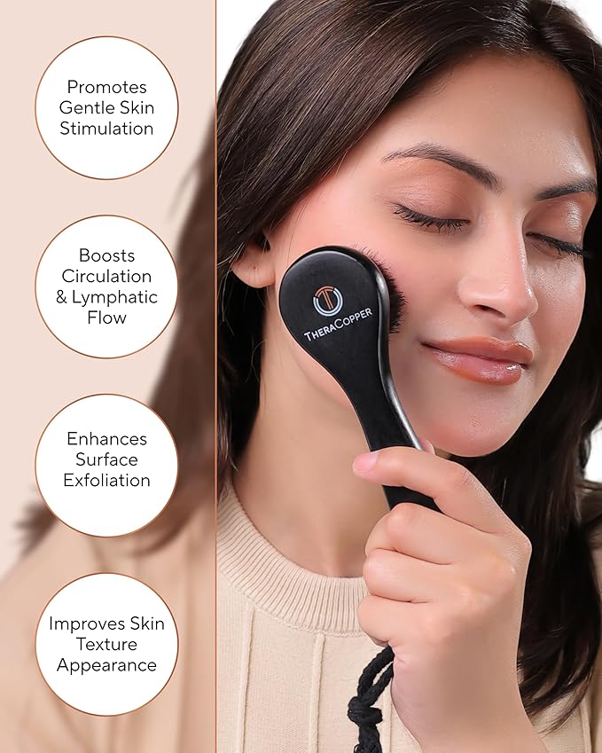 TheraCopper Copper Dry Facial Brush Ã¢ÂÂ Lymphatic Drainage Facial Dry Brush for Face with Natural Copper Bristles for Improved Circulation & Exfoliation Ã¢ÂÂ Daily Face Care for Refreshed & Glowing Skin