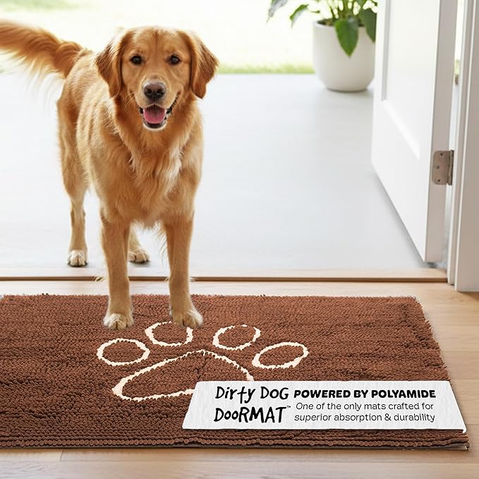 Dog Gone Smart Dirty Dog Doormat - Fast Drying Rug with Super Gripper Backing for Clean Floors - Super Absorbent and Machine Washable Mat for Muddy Paws - Almond