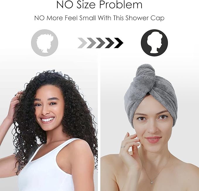 TENSTARS 5 Pack Thicken Microfiber Hair Towel Wrap for Women - Elastic Loop Design - 320GSM Coral Velvet - Quick Dry Hair Turban - 11x28 Inch (Cream+White+Brown+Light Teal+Grey)