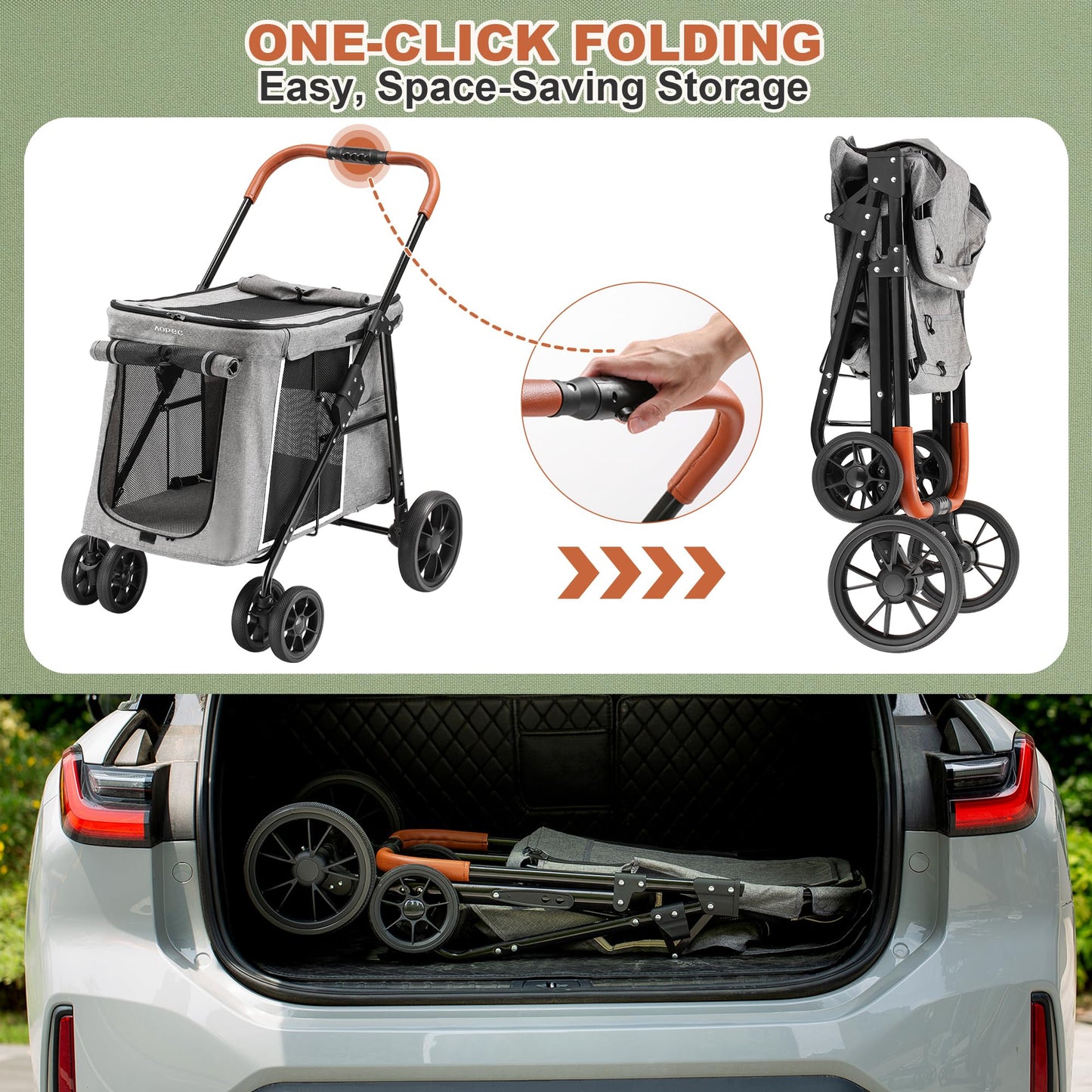 AOPEC Medium Dog Stroller, Dual Entry One-Touch Folding,Small and Medium Pet Stroller,360° Rotating Front Wheels,80 lbs Weight Capacity for Outdoor Travel and Elderly Dogs - Gray