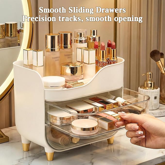 Makeup Organizer for Vanity with Large Smooth Drawers Extra Large Skincare Organizer for Bathroom Countertop and Dresser, Crystal Clear Cosmetic Storage Display Case for Beauty Products