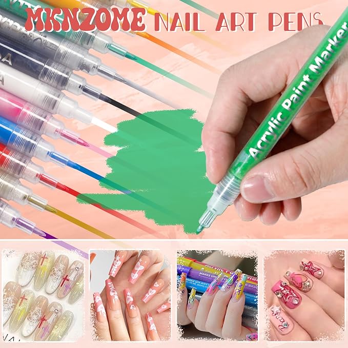 18 Color Nail Art Pens for Painting Nails, 0.7 MM Nail Polish Pens Set Drawing Point Liner Acrylic Painted Pen Kit, Waterproof Quick-drying Nail for DIY Design Manicure Tools
