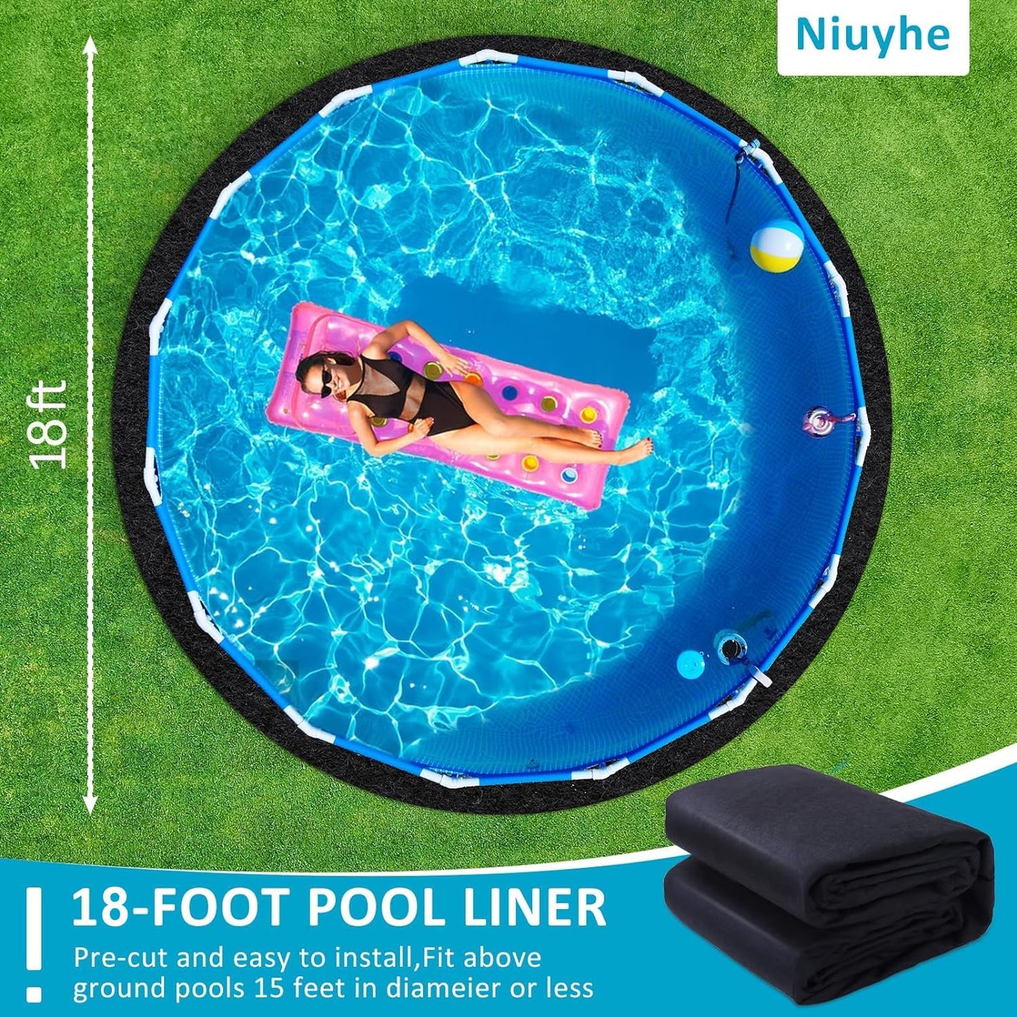 Niuyhe 18ft Pool Mats for Floor, 260G/M² Thicke Geotextile Material Pool Ground Pad, Precut Round Pool Liner Pad for Above Ground Bottom Protects and Extends The Life of Your Swimming Pool