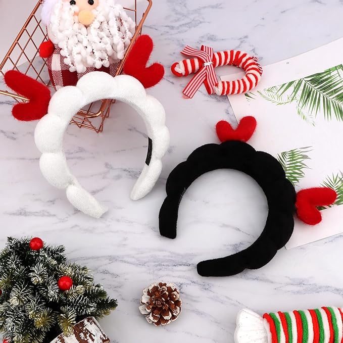 AMCAMI 2Pcs Christmas Skincare Headband for Washing Face,Makeup,Spa,Puffy Cloth Headbands for Women，Christmas Hair Accessories Gifts