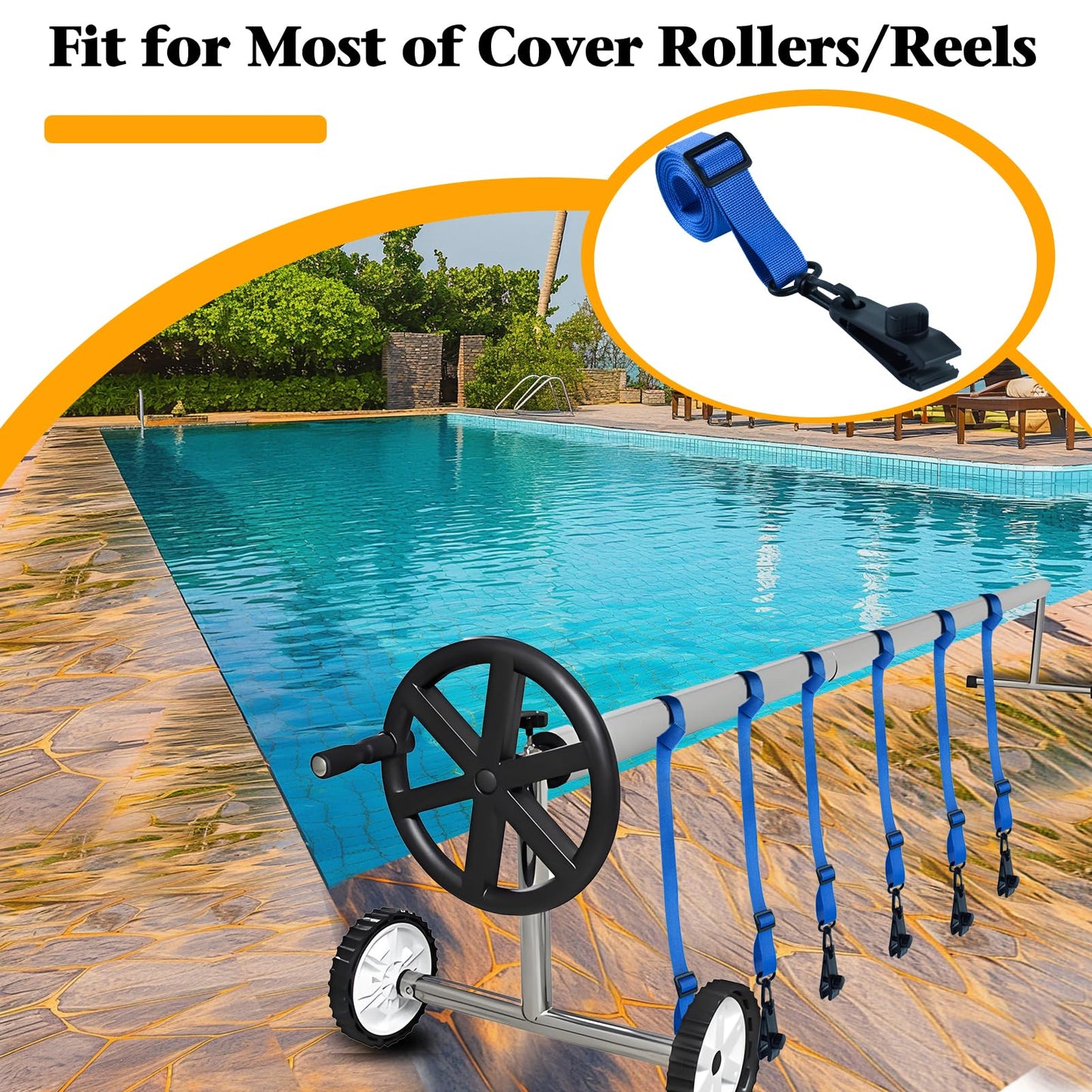 10set Upgraded Pool Solar Cover Reel Straps Adjustable Pool Cover Reel Attachment Inground Swimming Pool Solar Cover Straps and Clips Kit Including 10 Solar Reel Blanket Straps with Hooks,10 Clamps