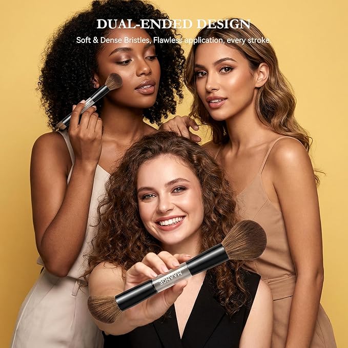 MAANGE 7 PCS Foundation Makeup Brush Set With Bag, Make up Brushes, Eyeshadow Concealer Brush, Double-ended Foundation Contour Powder Blush, Professional Face brush Set Tools For Liquid,Cream (Black)