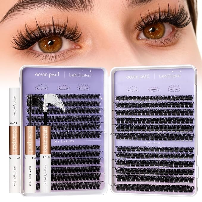 Ocean Pearl Lash Clusters Kit 564 pcs, Eyelashes, spike-effect cluster lashes 60D/80D/100D/150D (10-18 mm) DIY lash extension kit, manga-/anime-inspired Cluster Eyelash Extensions with lash bond+seal