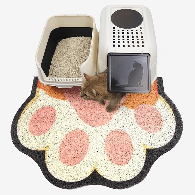 Cute Cat Litter Mat 35”x24”, Litter Box Mat, Litter Trapping Mat, Soft on Kitty Paws, Easy Clean, Anti Slip, Pet Accessories, Door Floor mats - White Pink90*60