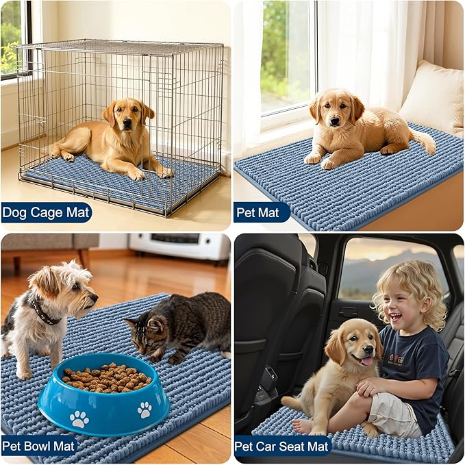 OLANLY Dog Door Mat for Muddy Paws 59x24, Ultra Absorbent Chenille Mud Doormat, Non-Slip Washable and Dirt Trapping Doormat for Indoor Entryway, Quick-Dry Indoor Pet Bed Mats for Dogs, Airy Blue