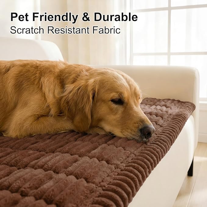 Smiry Couch Cover for Dogs Washable, Non Slip Fuzzy Pet Couch Covers for 3 Cushion Sofa Pet Friendly, Thick Soft Sofa Slipcovers Cushion Protector (Brown, 27.6" x 27.6")