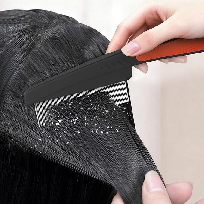 Dandruff Comb Stainless Steel Fine Tooth Dandruff Remover Scalp Comb Hair Comb for Kids and Adults (Red)
