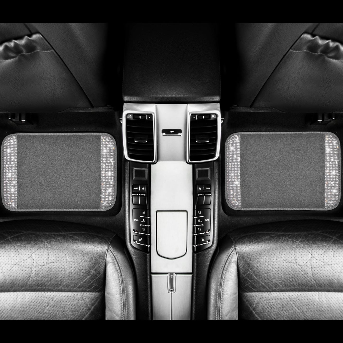 CAR PASS Bling Diamond Car Mats Shining Carpet Crystal Rhinestones Sparkly Glitter Floor Mats with Anti-Slip PVC Heel Pad Universal Fit for Automotive SUV, Sedan, Car, Van, 4pcs for Girl Women, Gray