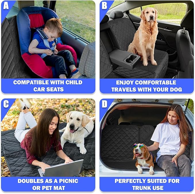 Dog Car Seat Cover for Back Seat, Car Seat Cover 60/40 Split Bench for Full-Size SUV, Pickup Truck, Big Truck - X-Large - 61" W