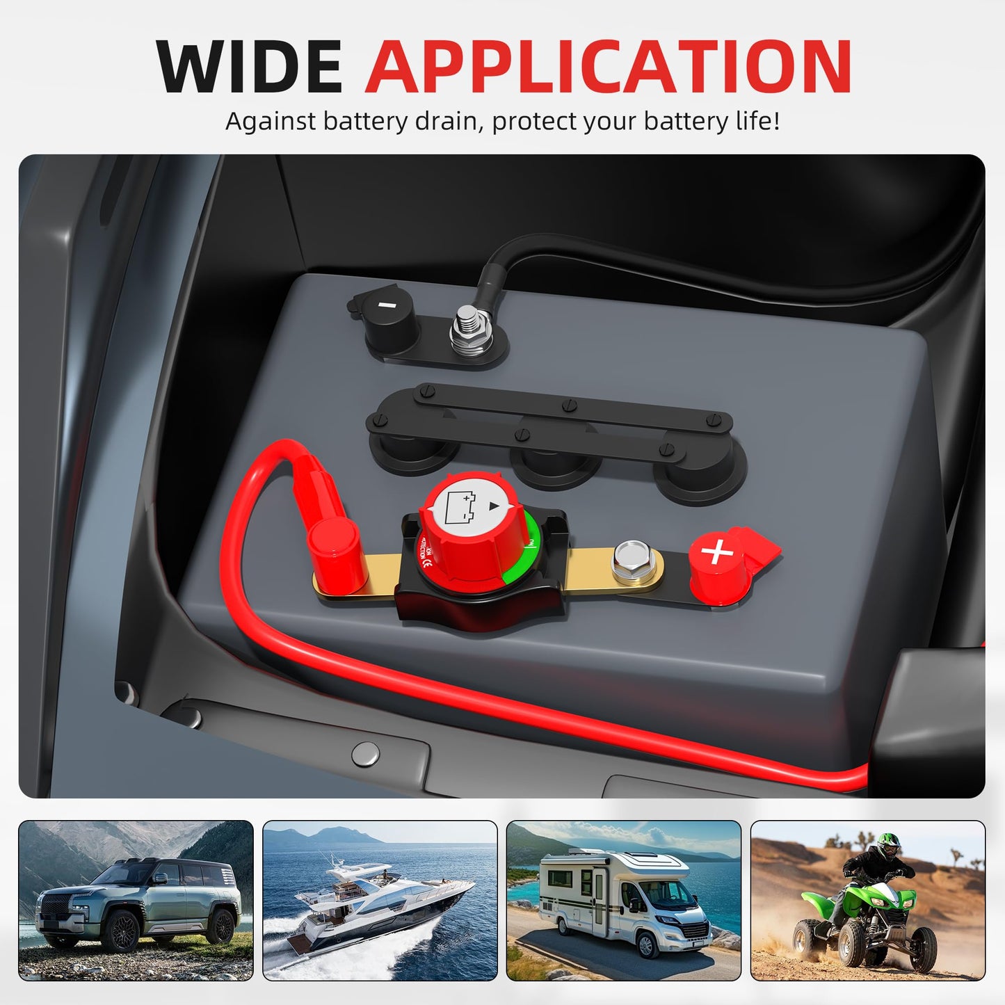 Joinfworld Side Post Battery Disconnect Switch 12V-48V 275A Waterproof Marine Battery Cut Off Switch 12 Volt for Car RV Boat ATV UTV Vehicles