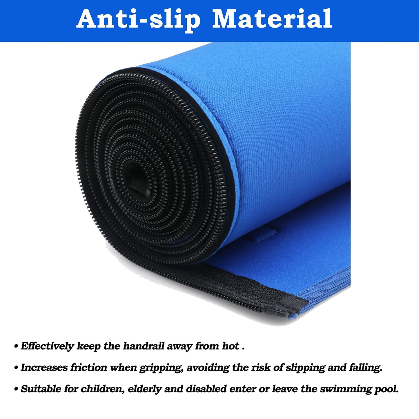 2 Pari Pool Handrail Cover - Slip Resistant Zippered Hand Grip Rail Cover, Safety Rail Grip Sleeve for Inground Swimming Pool Hand Railing Cover(4 feet, Royal Blue)