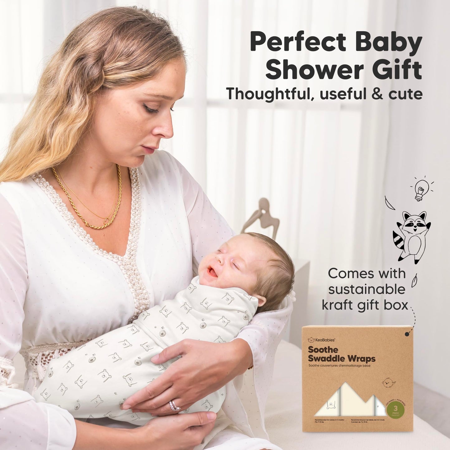 3-Pack Organic Baby Swaddle Sleep Sacks - Swaddles for Newborns, Infant 0-3 Months, Baby Girls, Boys, Soft & Snug Newborn Sleep Sack, Nursery Swaddling Blankets (Bumble Bear, OS)