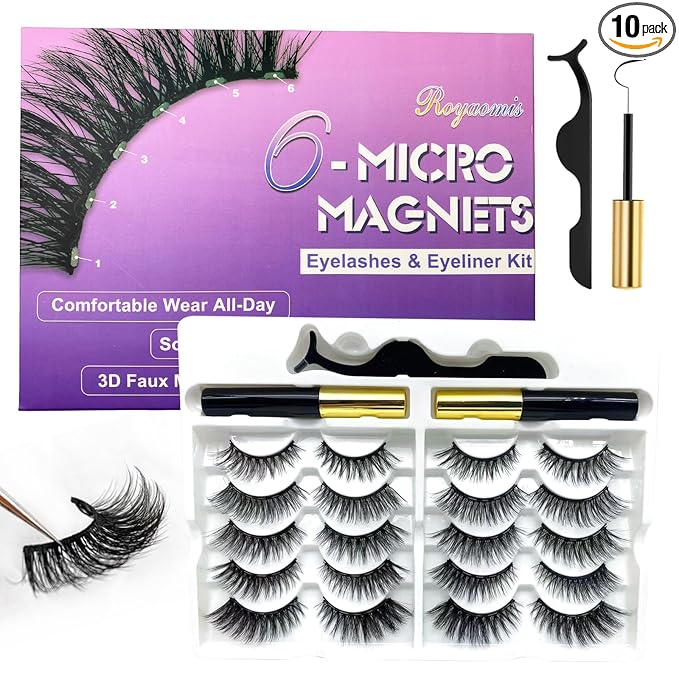 Royaomis 10 Pairs Cat-Eye Magnetic Eyelashes with Applicator Natural Look, 3D Magnetic Lashes With Eyeliner, Fake Eyelashes Magnetic, Eye Lashes Pack Natural Magnetic Eyelashes(NewÃ¯Â¼Â