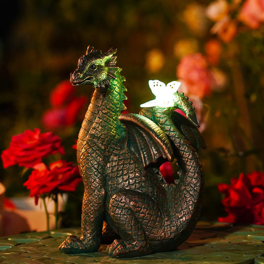 Nacome Solar Dragon Outdoor Statues for Garden: Outside Decor with Butterfly Clearance for Yard Art Lawn Ornaments Porch Patio Balcony Home House for Mom Grandma Women