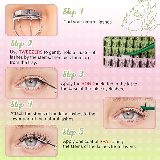 KEYYOU Fairy Lash Clusters 96Pcs D Curl 12MM Manga Lash Extension Eyelash Extension Wispy Natural Invisible Band Lash with Waterproof DIY Lash Extension at Home(Fairy-D-12MM)