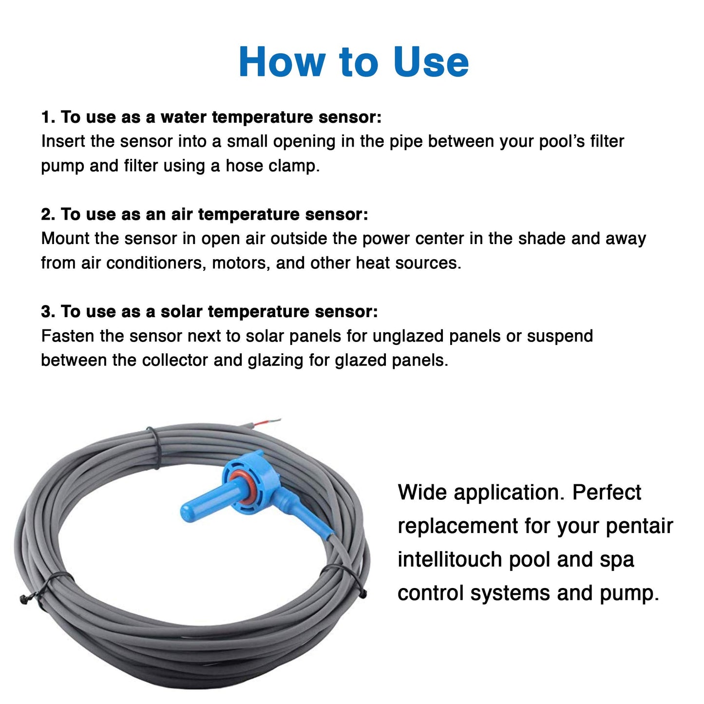 AR-PRO 520272 Air/Water/Solar Temperature Sensor with 20-Feet Cable Replacement Pool/Spa - 2 Pack