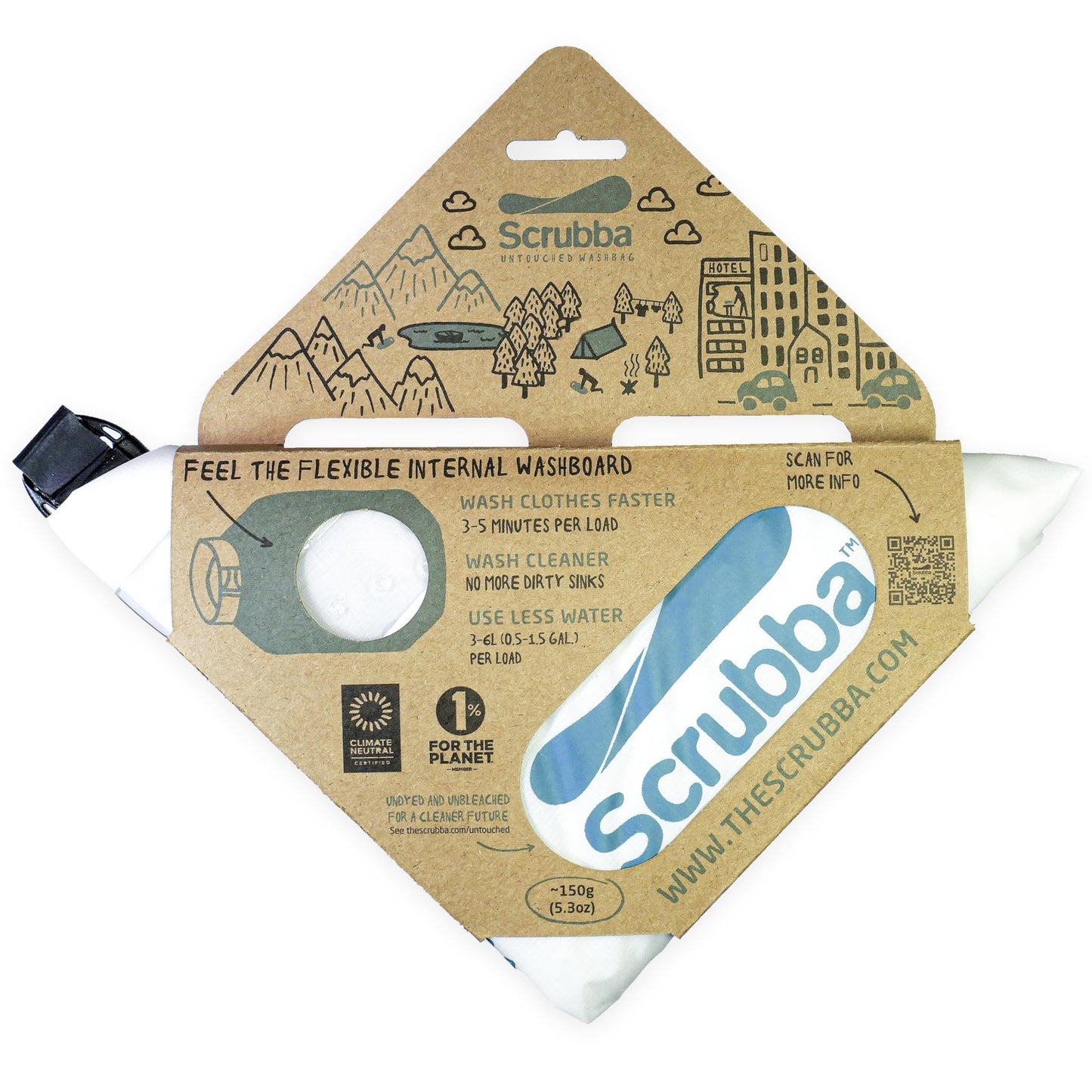 Scrubba Untouched Wash Bag - Portable Washing Machine - Eco-Friendly Manual Washing Machine for Travel, Camping, Baby Clothes - Travel Essentials, Gift - use with Laundry Detergent, & Sheets - 5.3 oz.