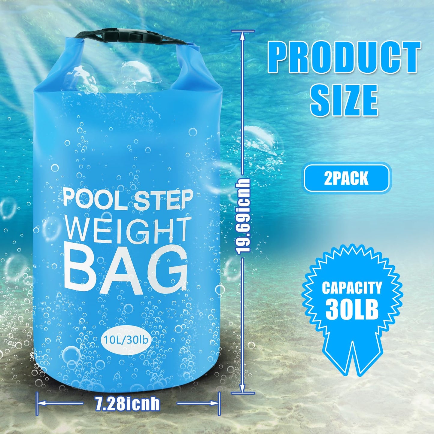 2 Pack 30lb Universal Pool Ladder Weights, No Breaken Pool Step Weights for Above Ground Pools, 500D PVC Waterproof Pool Stair Weights Pool Sand Bags for Above Ground Swimming Pools Stair (Sky Blue)