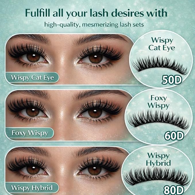 Wispy Lash Clusters 640pcs Eyelash Cluster Extensions 40D+50D+60D+80D Curl Individual False Eyelashes 9-16mm Natural Fluffy Mink Lash Clusters Extension Kit