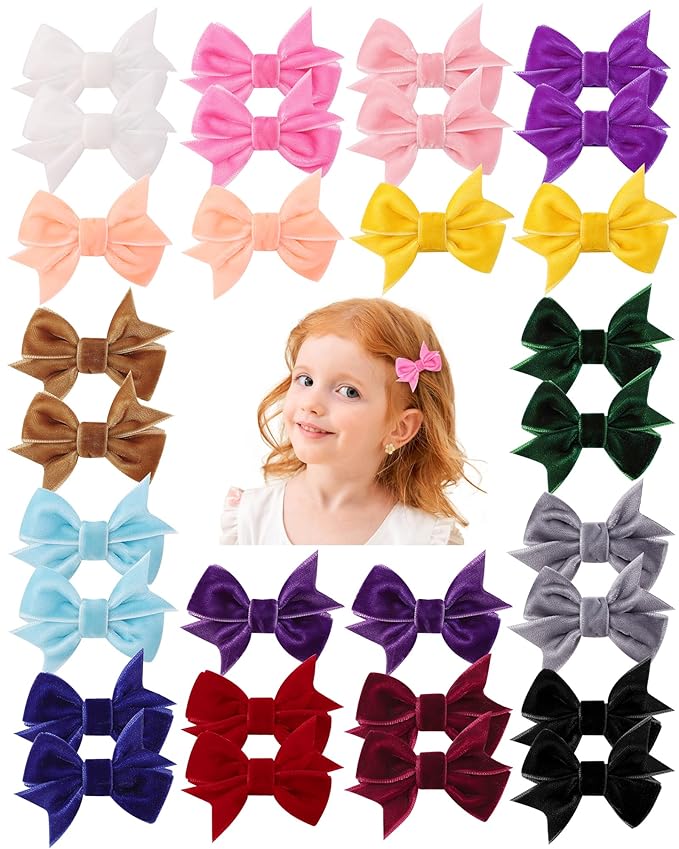 doboi 2"Hair Bows Velvet Baby hair clips 30PCS Christmas mini bows for hair Fully Lined Hair Barrettes Alligators for Infants Toddlers