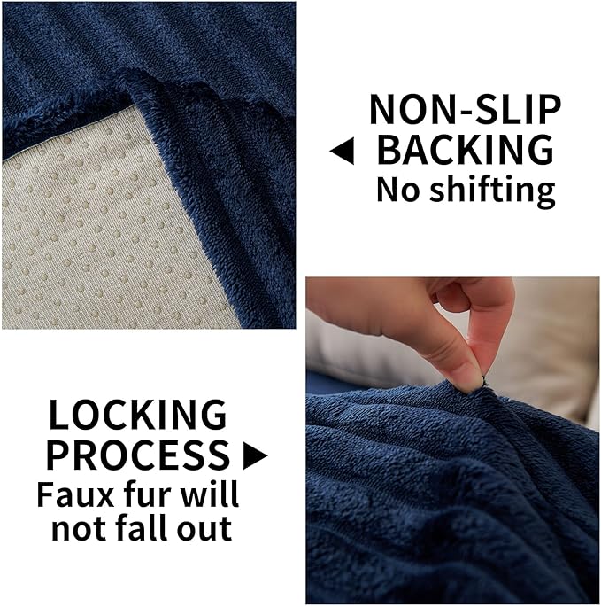 HAOMAIJIA Non-Slip Couch Armrest Covers for Sofa,Fuzzy Couch Arm Covers Set of 2,Washable Thick Soft Recliner Chair Arm Cover Protectors (Navy Blue, 23" x 23" 2 Pack)