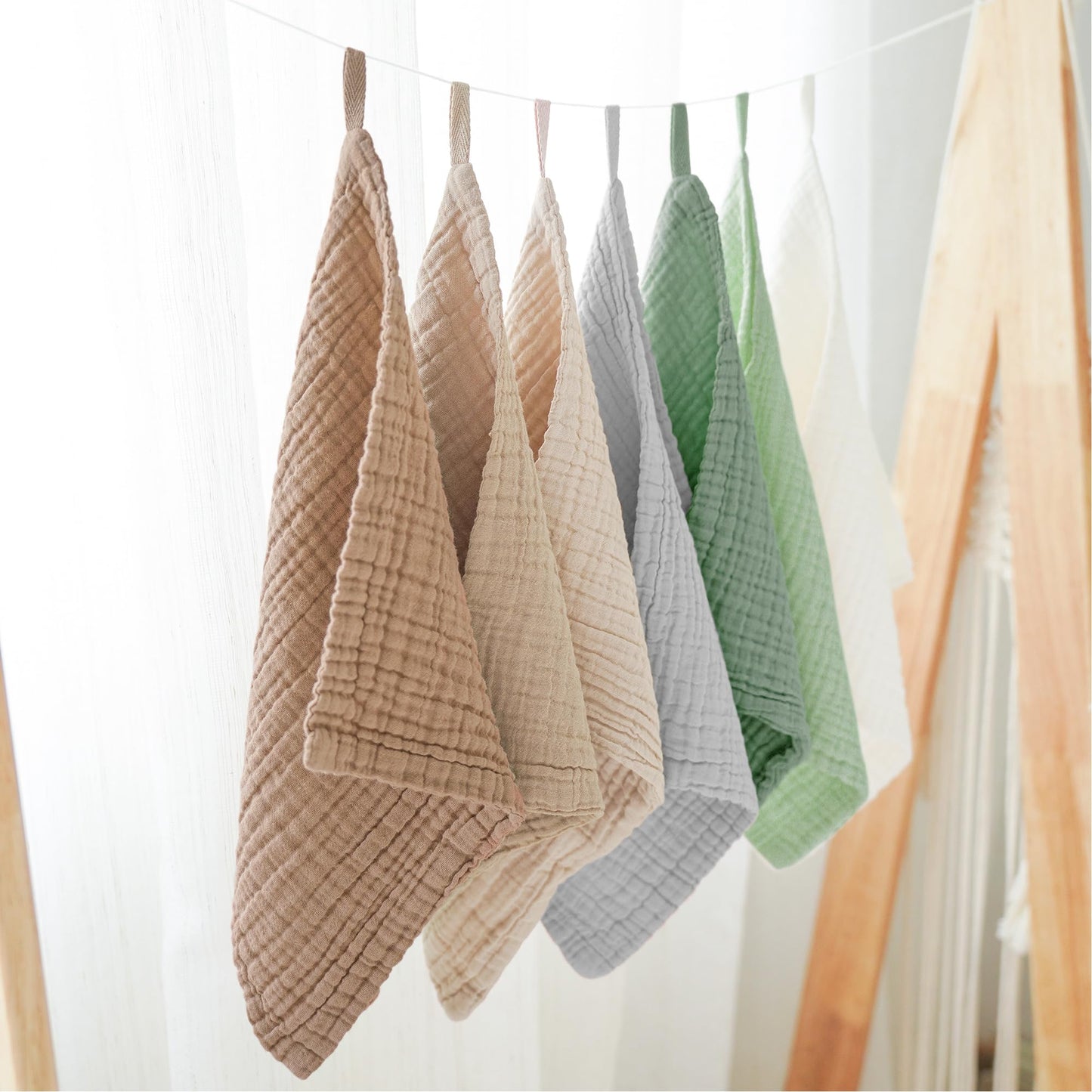 Konssy Baby Muslin Washcloths 7-Pack, 100% Cotton Baby Bath Washcloths, Soft & Absorbent Wash Cloths and Burp Cloths for Newborn Kids Girls & Boys, 11x11 inches