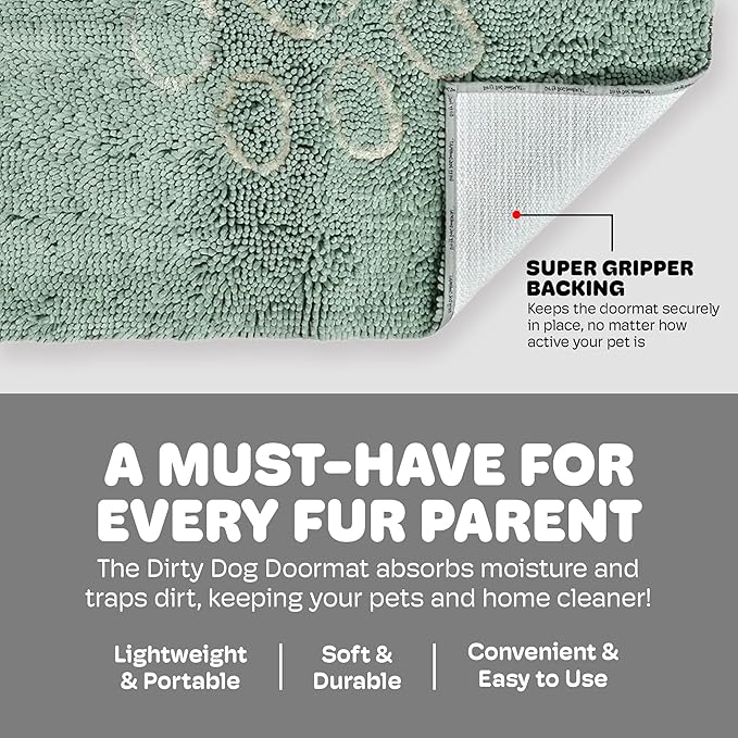 Dog Gone Smart Dirty Dog Doormat - Fast Drying Rug with Super Gripper Backing for Clean Floors - Super Absorbent and Machine Washable Mat for Muddy Paws - Sage Green