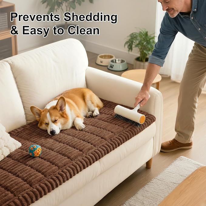 Smiry Couch Cover for Dogs Washable, Non Slip Fuzzy Pet Couch Covers for 3 Cushion Sofa Pet Friendly, Thick Soft Sofa Slipcovers Cushion Protector (Brown, 27.6" x 88")