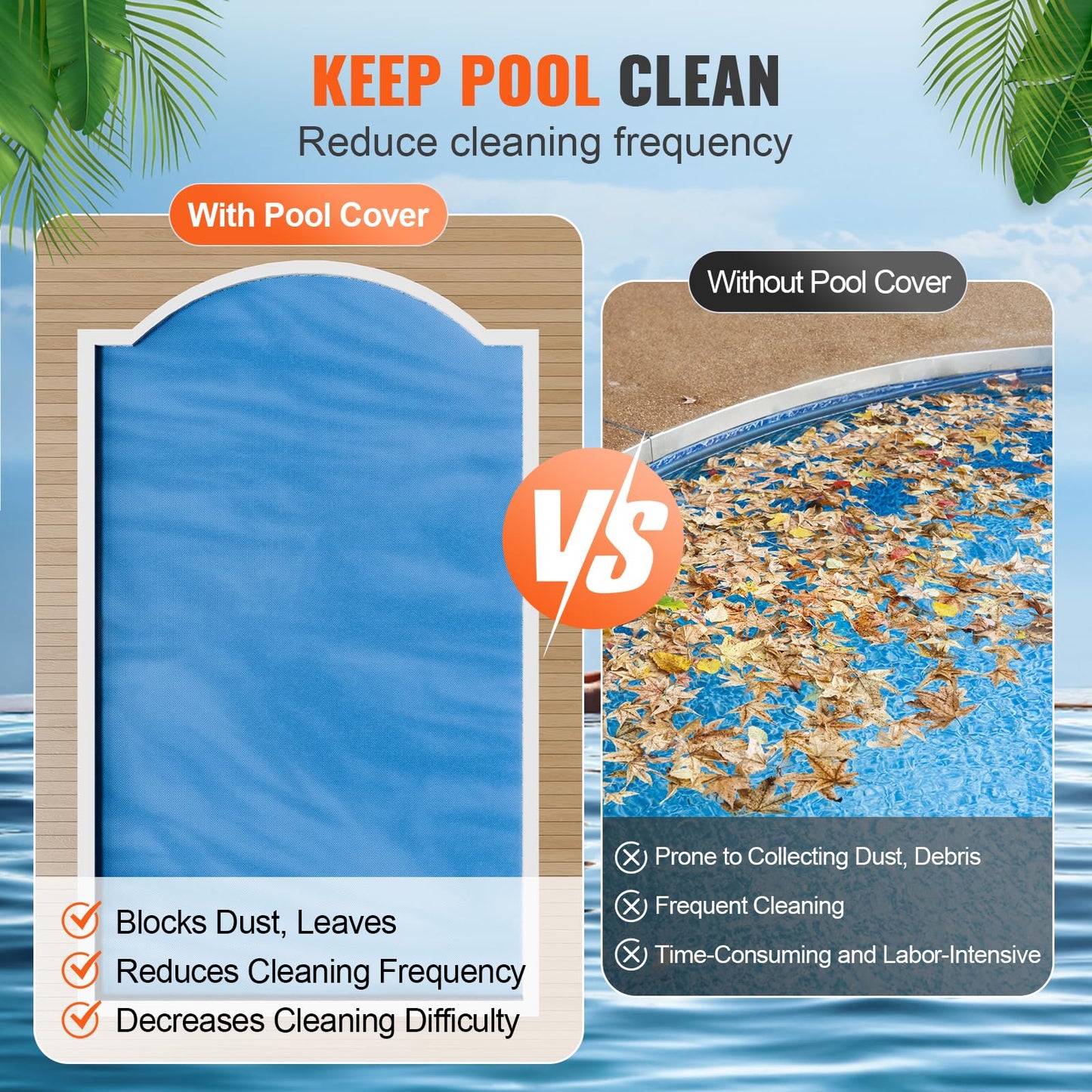 VEVOR Solar Pool Cover, 24 x 12 ft Rectangle Solar Cover 16 mil for Pools, Inground Above Ground Swimming Pool Solar Blanket with Bubble, Heat Retaining Solar Covers Blue