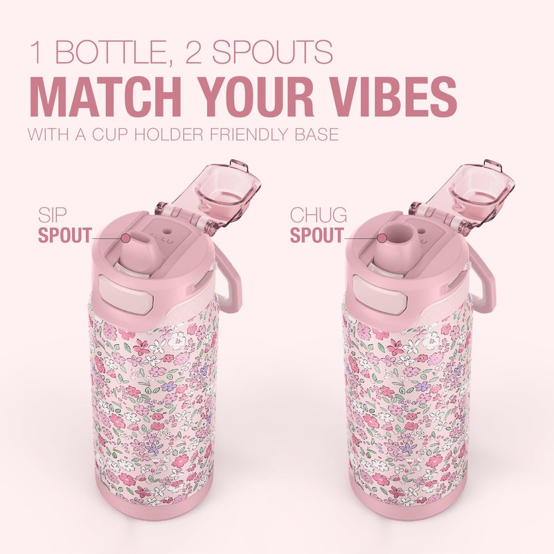 ZULU Powerfill Pro 18oz Kids Stainless Steel Water Bottle with Quick Fill Lid, Triple Wall Vacuum Insulated, Leak Proof Locking Lid, Sip & Chug, Reusable, BPA Free, Dishwasher Safe, Flower Crown