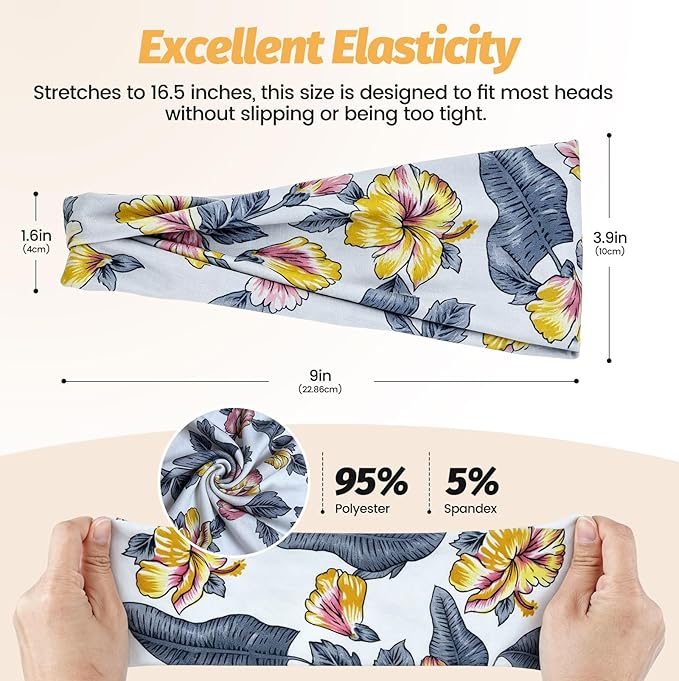 Headbands for Women - 6 Pack Wide Elastic Hair Bands | Stretchy Sweatbands Hair Bands | Soft Sports Thin Head Bands | Non-Slip Accessories Bands for Fashion, Washing Face, Workouts, Yoga, Daily Use