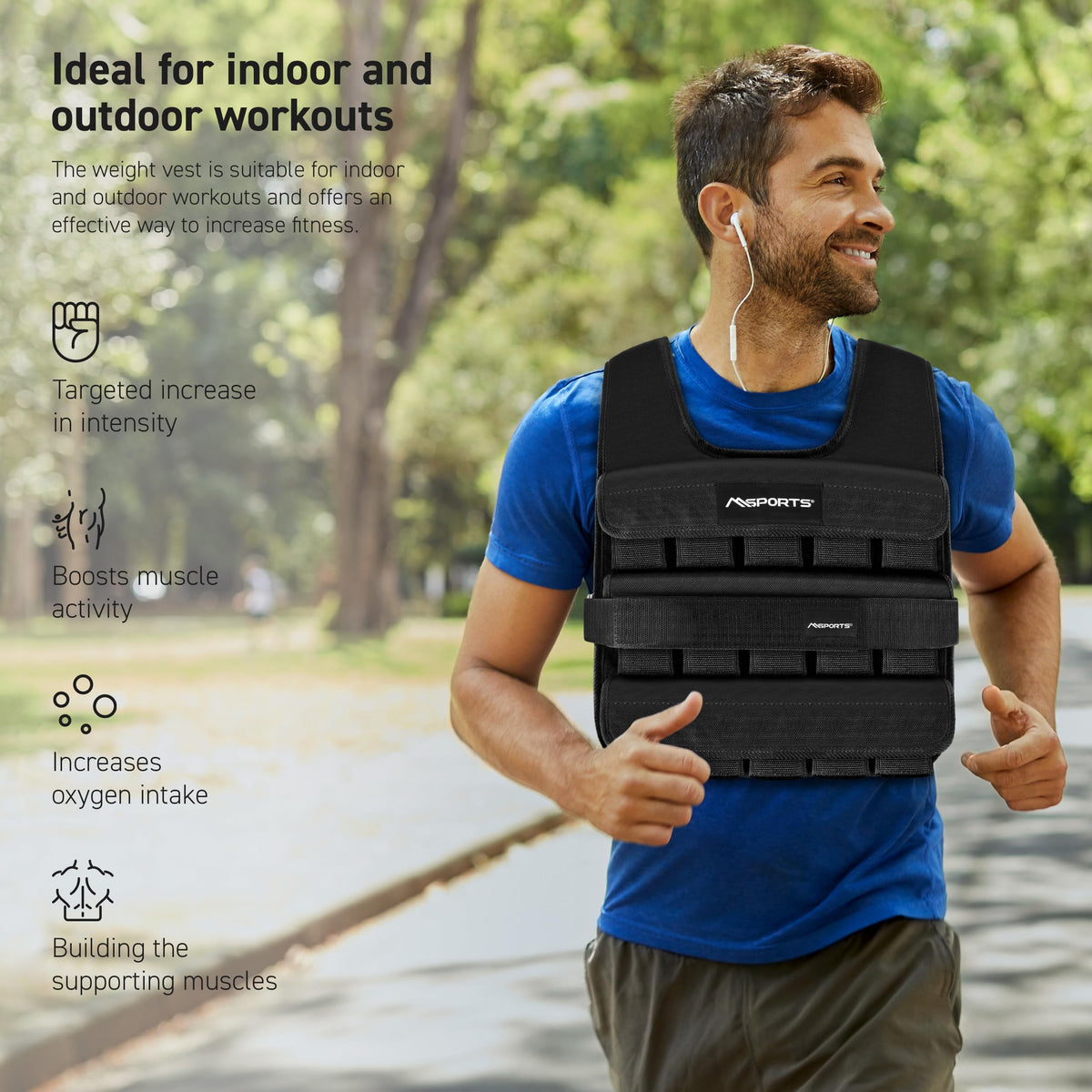 MSPORTS Premium Weighted Vest for Women & Men – Adjustable 11–65 lb, Running Vest, Walking Weighted Vest, Tactical Style Training Vest for CrossFit, Strength, Cardio & Home Workouts (Black, 11 lb)
