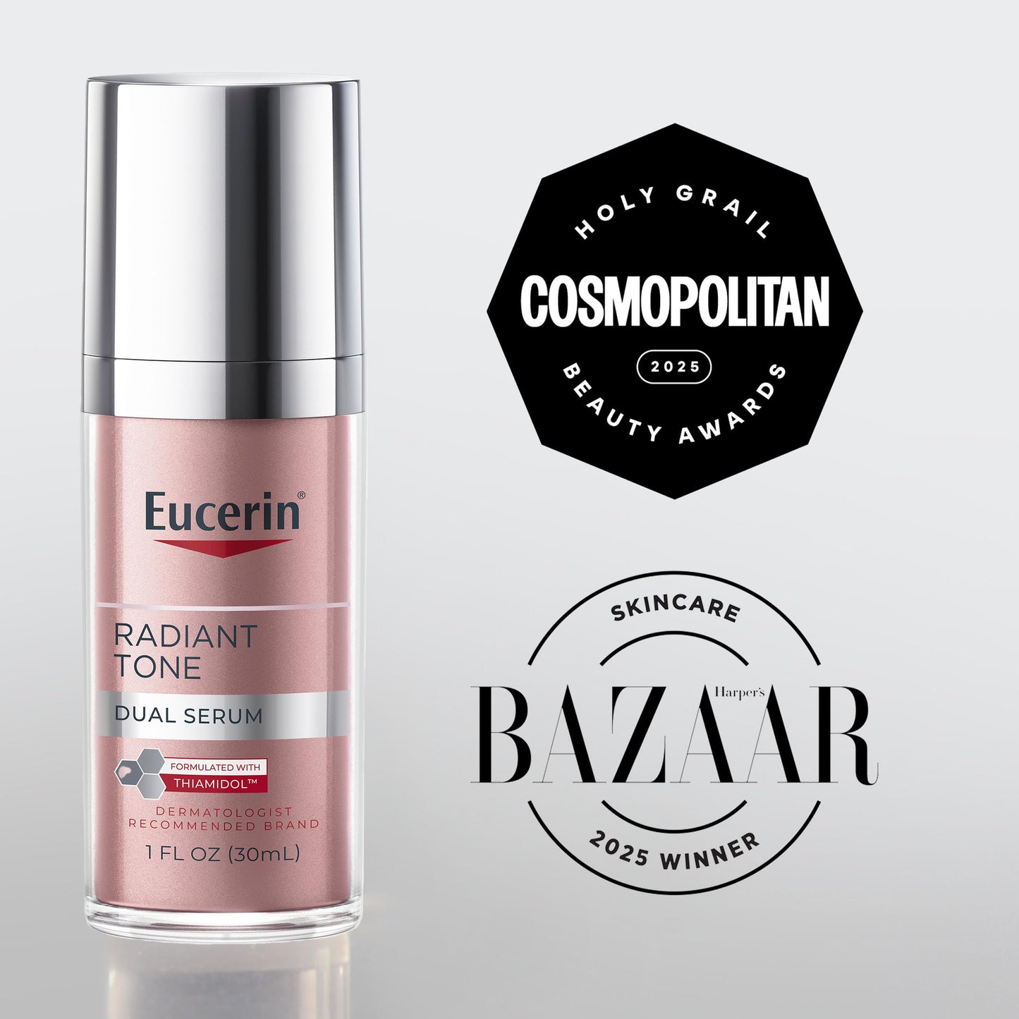 Eucerin Radiant Tone Dual Serum Dark Spot Corrector, Dark Spot Serum with Thiamidol and Hyaluronic Acid, Helps Visibly Reduce the Look of Persistent Dark Spots, 1 Fl Oz Bottle