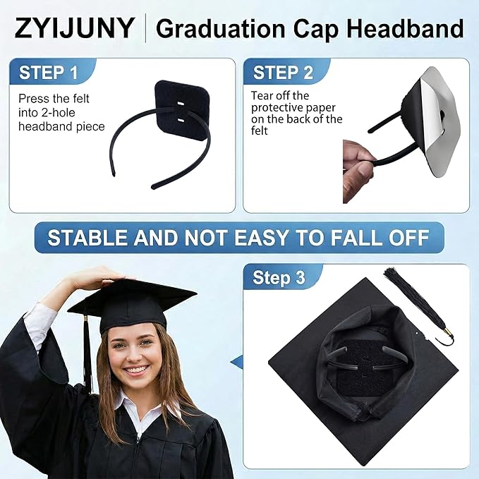 2 Pack of Graduation Cap Headband Secures Decorations Holder Grad Cap Headband Insert Hat Anti-Slip Accessories for Graduates Gift