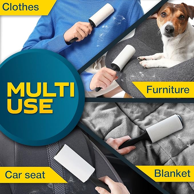 Lint Rollers 2 pcs, 900 Sticky Sheets, Extra 8 Spare Rollers/Hair Remover for Clothes, Furniture, Couch, Carpet, Dog Hair Remover, Cat Hair Remover, Animal Fur, Fuzz