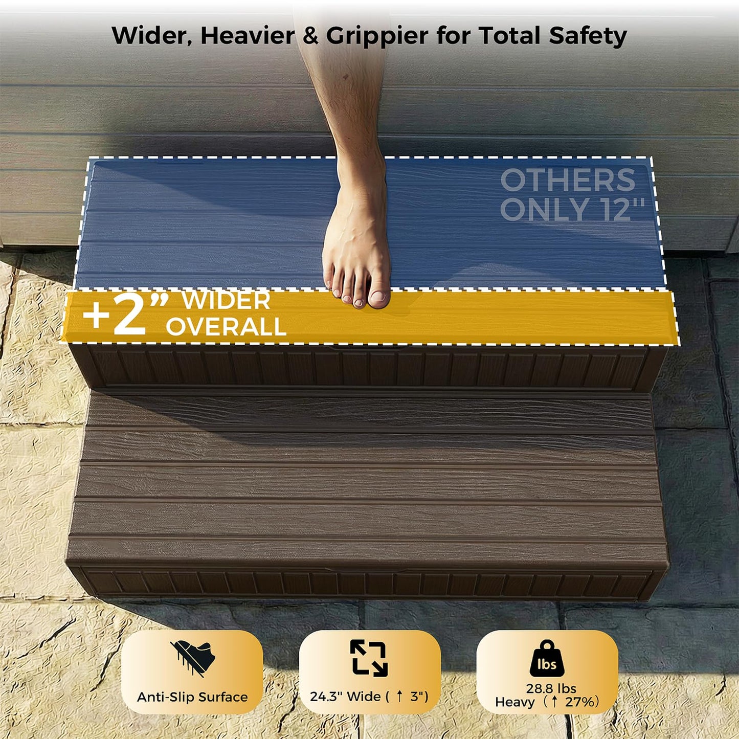 CAMMOO Hot Tub Steps - Double-Decker Large Storage & Snap-Together Assembly, Fully Sealed Spa Steps with Non-Slip Wider Step, Hot Tub Stairs, Outdoor/Indoor, Brown