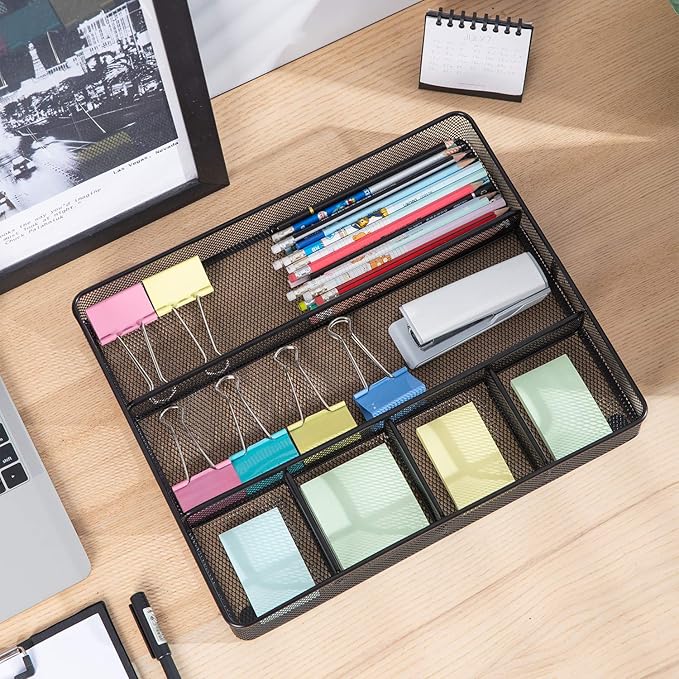 Amazon Basics Mesh Drawer Organizer, Black | Pack of 4