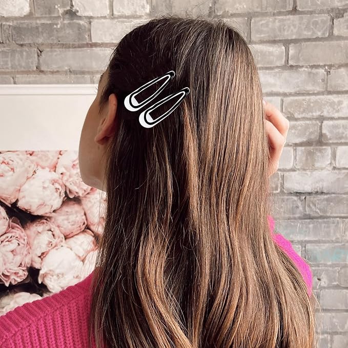 20 PCS Metal Snap Hair Clips Water Drop No Slip Barrettes for Women Bright Small Hair Clips For Thick And Thin Fine Hair,White Black,1.97 x 0.5 In.