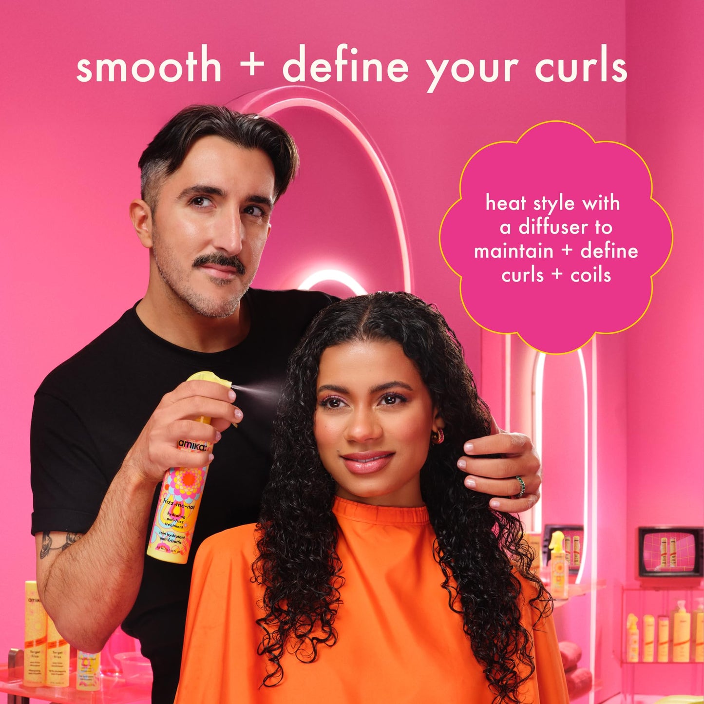 amika frizz-me-not hydrating anti-frizz treatment, 200ml | lightweight hydrating spray for medium to thick coarse hair types 2a-4c, humidity + heat protection, smooth frizz for up to 72 hours